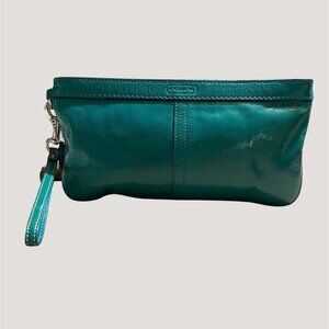 Coach Legacy Leather Teal Wristlet Clutch Purse